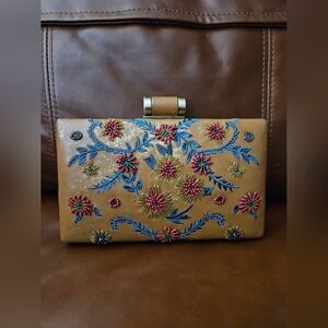 Patricia Nash Leather Beaded bag Clutch No Chain